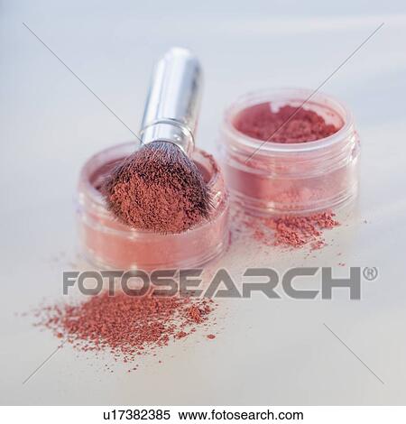 Close up of mineral cosmetics and brush View Large Photo Image Stock Photography - Close up of mineral cosmetics and brush. Fotosearch