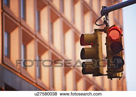 Stock Photo - Close up of traffic light, New York City, New York, United States. Fotosearch
