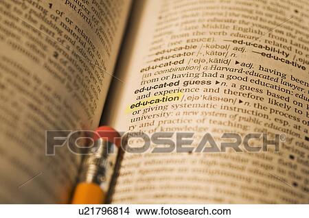 Picture - Definition of education in dictionary. Fotosearch