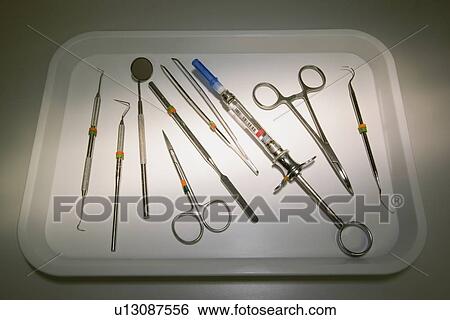 Stock Photograph - Dentist tools on tray. Fotosearch
