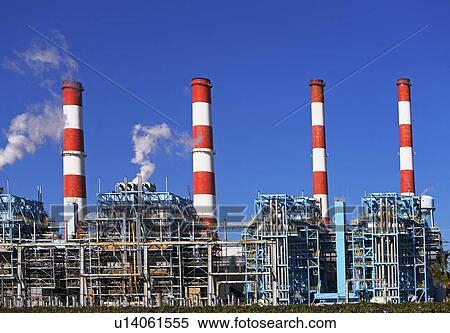 Stock Photography - energy plant smokestacks. Fotosearch
