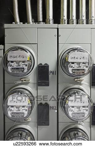 Stock Photograph - Group of electrical meters. Fotosearch