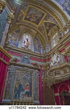 Stock Image - Interior of Mdina Cathedral, Malta. Fotosearch