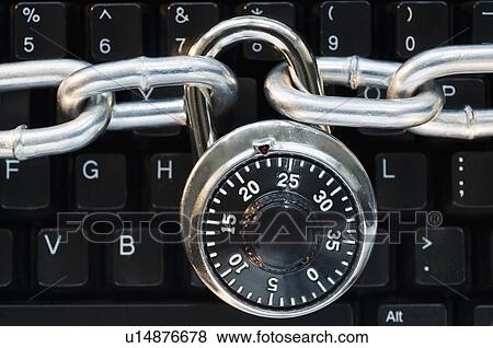 Lock on chain computer keyboard View Large Photo Image Stock Photo - Lock on chain computer keyboard. Fotosearch