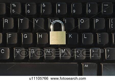 Lock on computer keyboard View Large Photo Image Stock Photograph - Lock on computer keyboard. Fotosearch