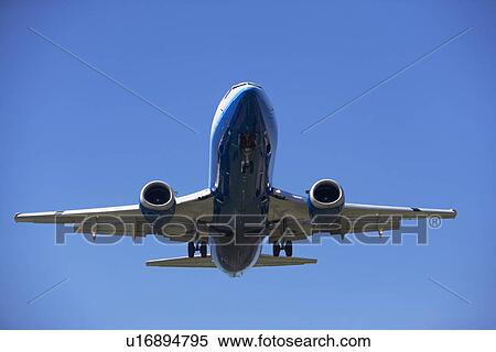 Low angle view of airplane in sky View Large Photo Image Stock Photography - Low angle view of airplane in sky. Fotosearch
