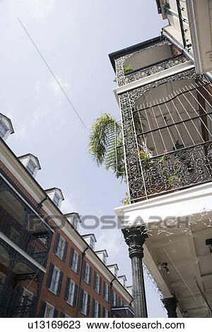 Stock Image - Low angle view of balcony in French Quarter, New Orleans, Louisiana, United States. Fotosearch