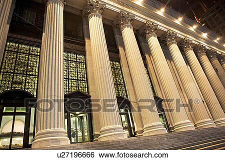 Stock Photograph - Low angle view of columned building, New York City, New York, United States. Fotosearch