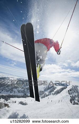 Stock Photo - Man in air on skis. Fotosearch
