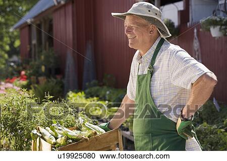 Stock Image - Man working in garden center. Fotosearch