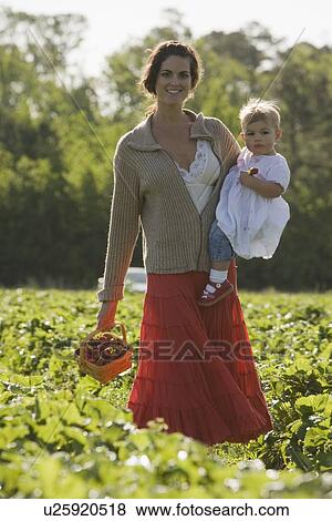 Mother and baby daughter picking strawberries View Large Photo Image Stock Photo - Mother and baby daughter picking strawberries. Fotosearch