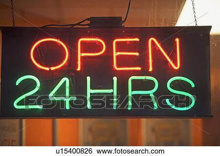 Stock Photograph - open 24 hours sign. Fotosearch