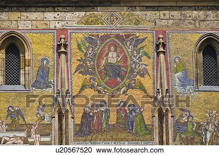 Stock Image - Religious mosaic on cathedral wall. Fotosearch