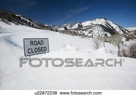 Road Closed sign in snow View Large Photo Image Stock Photo - Road Closed sign in snow. Fotosearch