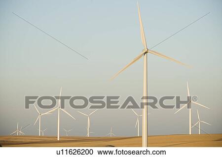 Rows of windmills on wind farm View Large Photo Image Stock Image - Rows of windmills on wind farm. Fotosearch
