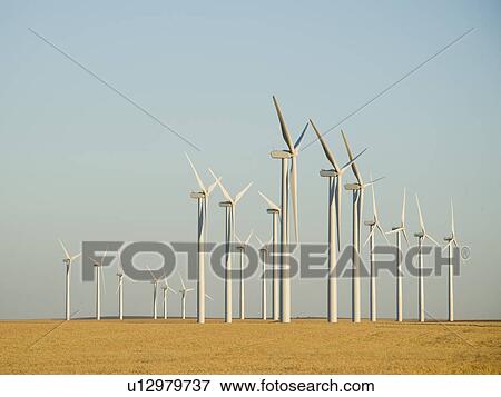Stock Photo - Rows of windmills on wind farm. Fotosearch