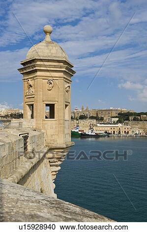 Stock Image - Senglea Point parapet, Valleta, Malta. Fotosearch