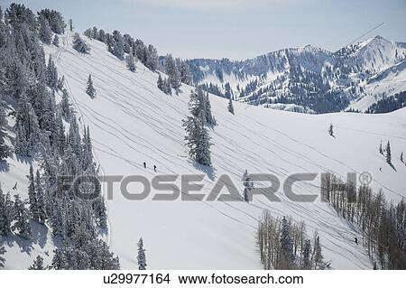 Skiers on mountain, Wasatch Mountains, Utah, United States View Large Photo Image Picture - Skiers on mountain, Wasatch Mountains, Utah, United States. Fotosearch