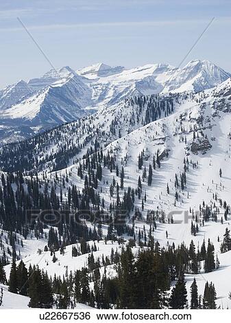Stock Photograph - Snow covered mountains, Wasatch Mountains, Utah, United States. Fotosearch