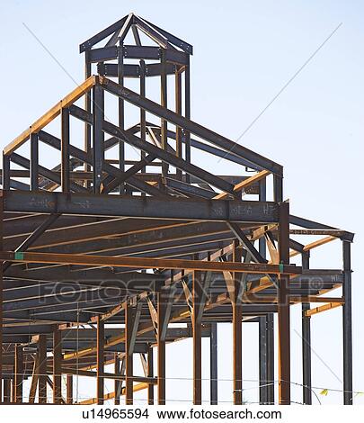 Steel frame at construction site View Large Photo Image Picture - Steel frame at construction site. Fotosearch