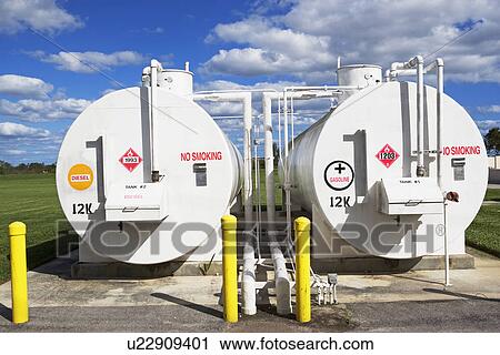 Stock Image - Tanks at oil refinery. Fotosearch