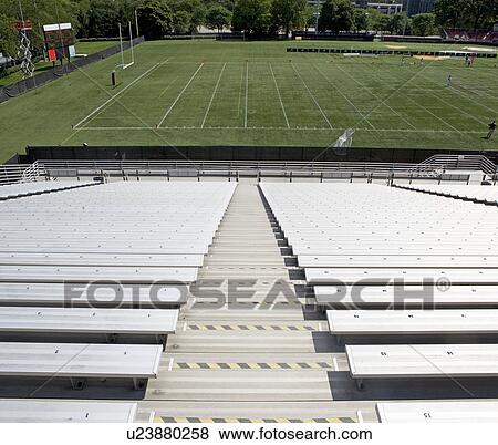 View of football field from empty bleachers View Large Photo Image Stock Photo - View of football field from empty bleachers. Fotosearch