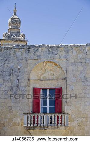 Stock Photograph - Window of old building, Mdina, Malta. Fotosearch