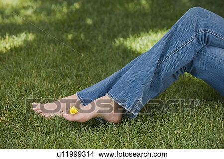 Picture - Woman balancing flower on toes. Fotosearch
