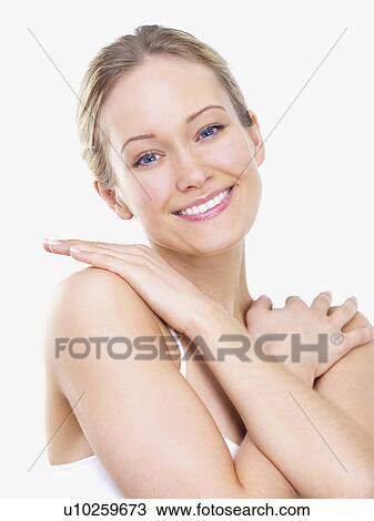 Woman with hands on shoulders View Large Photo Image Stock Image - Woman with hands on shoulders. Fotosearch