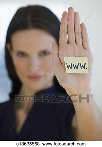 Stock Photo - ”WWW” sticky note on businesswoman’s palm. Fotosearch