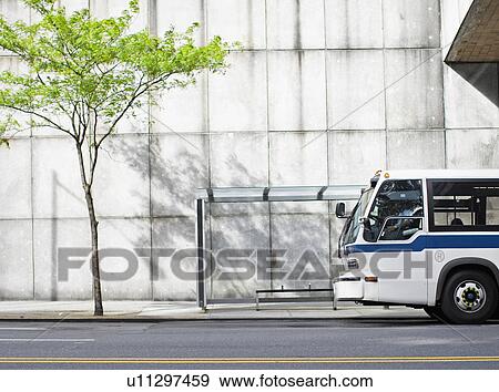 Bus at Bus Stop View Large Photo Image Stock Photo - Bus at Bus Stop. Fotosearch