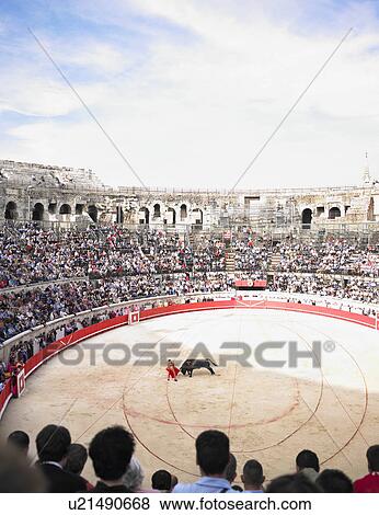 Stock Photo - bull fight in arena. Fotosearch