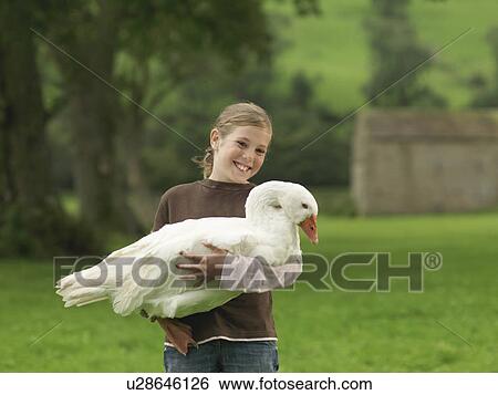Stock Photograph - Girl Holding Goose. Fotosearch