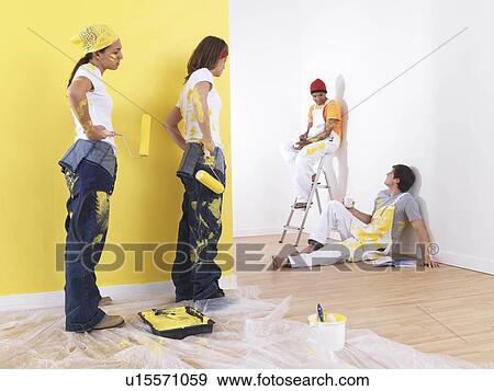 Girls painting men take break. View Large Photo Image Stock Photo - Girls painting men take break.. Fotosearch