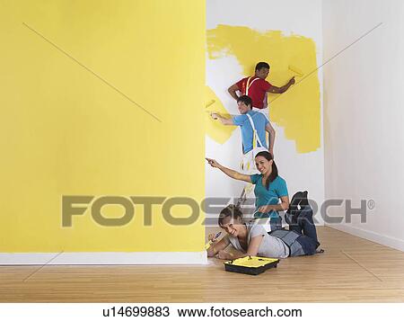 Stock Image - Group painting in order of height.. Fotosearch