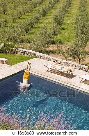 Man diving in to a pool View Large Photo Image Stock Image - Man diving in to a pool. Fotosearch
