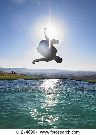 Stock Photo - Man jumping in swimming pool. Fotosearch