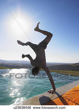 Man jumping in swimming pool View Large Photo Image Stock Photo - Man jumping in swimming pool. Fotosearch