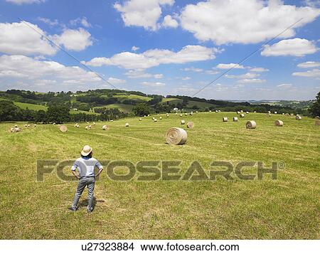 Picture - Man standing in field. Fotosearch