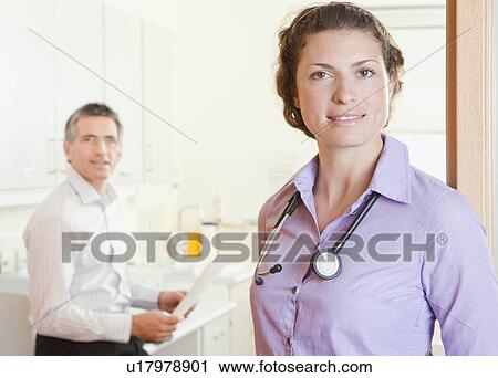 Stock Image - Portrait of a female doctor. Fotosearch