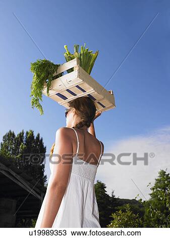 Woman carrying basket of vegetables View Large Photo Image Stock Image - Woman carrying basket of vegetables. Fotosearch