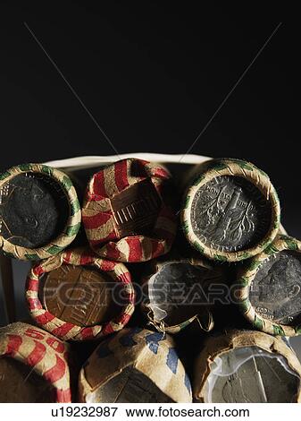 Stock Photo - Stack of US Coin Rolls. Fotosearch
