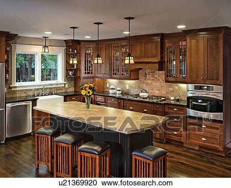Contemporary kitchen with wooden cabinets View Large Photo Image Stock Image - Contemporary kitchen with wooden cabinets. Fotosearch