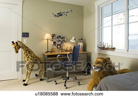 Desk in boys bedroom View Large Photo Image Stock Photo - Desk in boys bedroom. Fotosearch