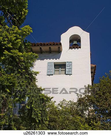 Stock Image - Detail bell and Spanish architecture Santa Barbara Courthouse. Fotosearch
