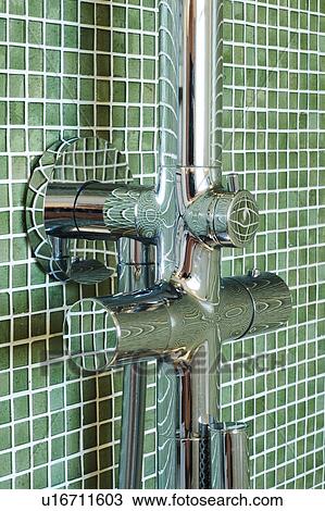 Detail chrome shower piping in tile shower View Large Photo Image Stock Image - Detail chrome shower piping in tile shower. Fotosearch