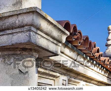 Detail cracked stonework and red roof tiles View Large Photo Image Stock Image - Detail cracked stonework and red roof tiles. Fotosearch