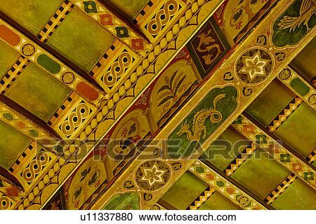 Stock Image - Detail hand painted ceiling beams. Fotosearch