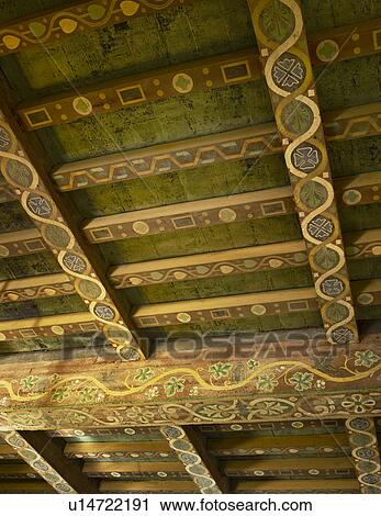 Stock Image - Detail hand painted ceiling beams. Fotosearch