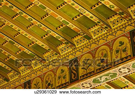 Stock Photo - Detail hand painted ceiling beams. Fotosearch